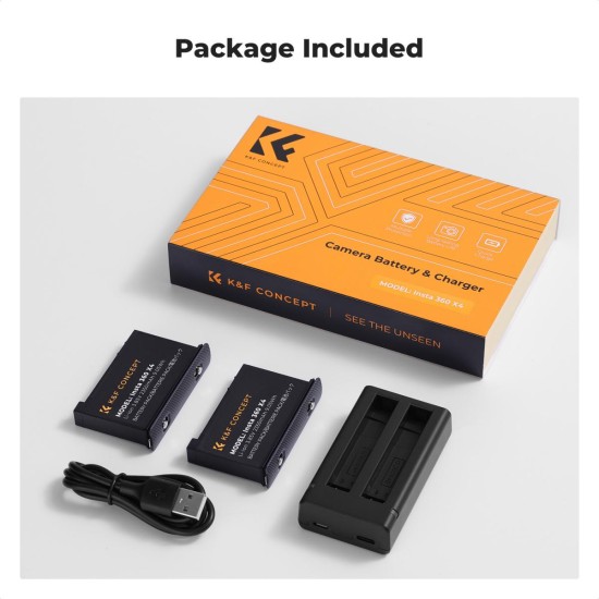 K&F Concept Insta 360 X4 Battery Pack- 2 Batteries + Dual Charger K&F Concept Insta 360 X4 Battery Pack- 2 Batteries + Dual Charger